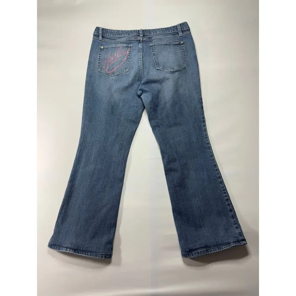Harley Davidson Women's Bootcut Blue Denim Jeans - Size 14 (34x28) *READ** - Picture 2 of 9